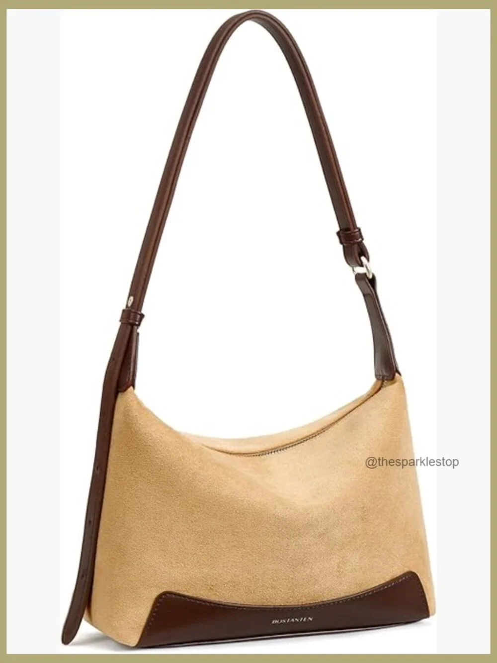 Soft Suede & Pebbled Vegan Leather Crossbody Hobo Bag Adjustable Strap